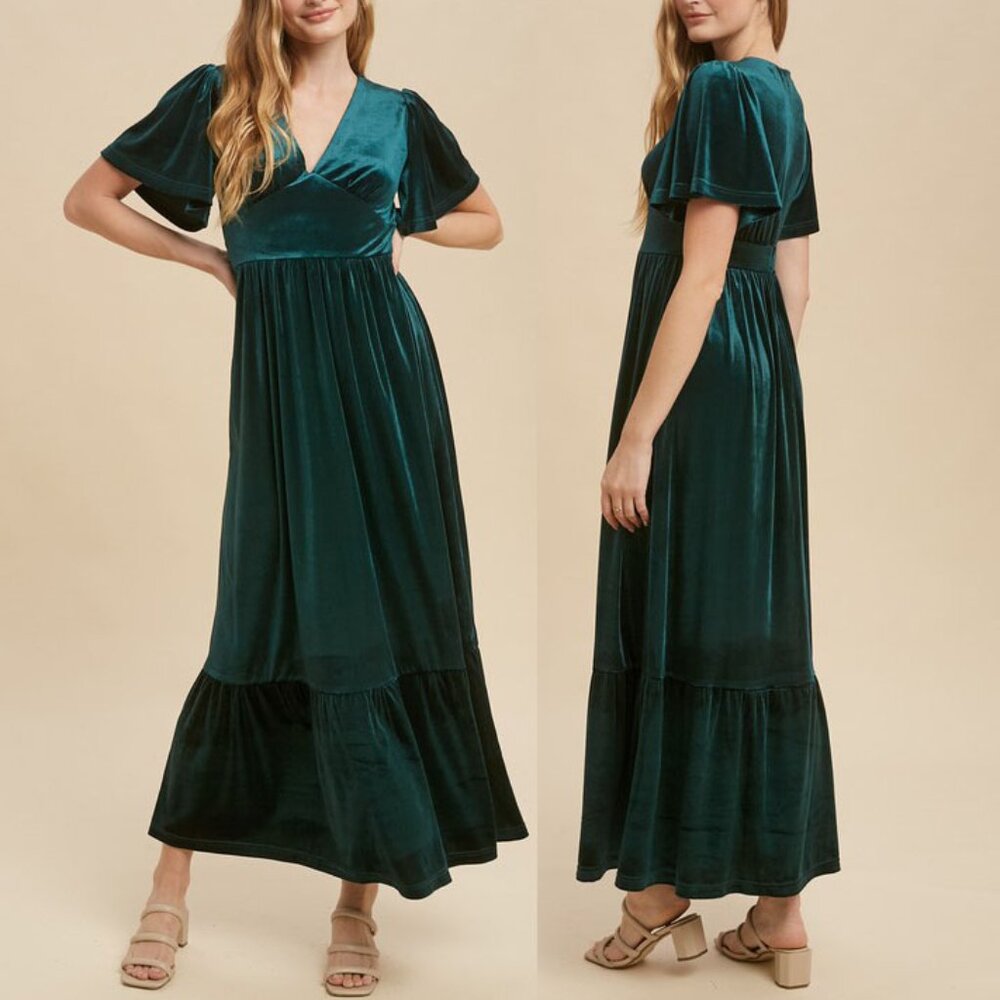 Luxurious Teal Velvet Maxi Dress